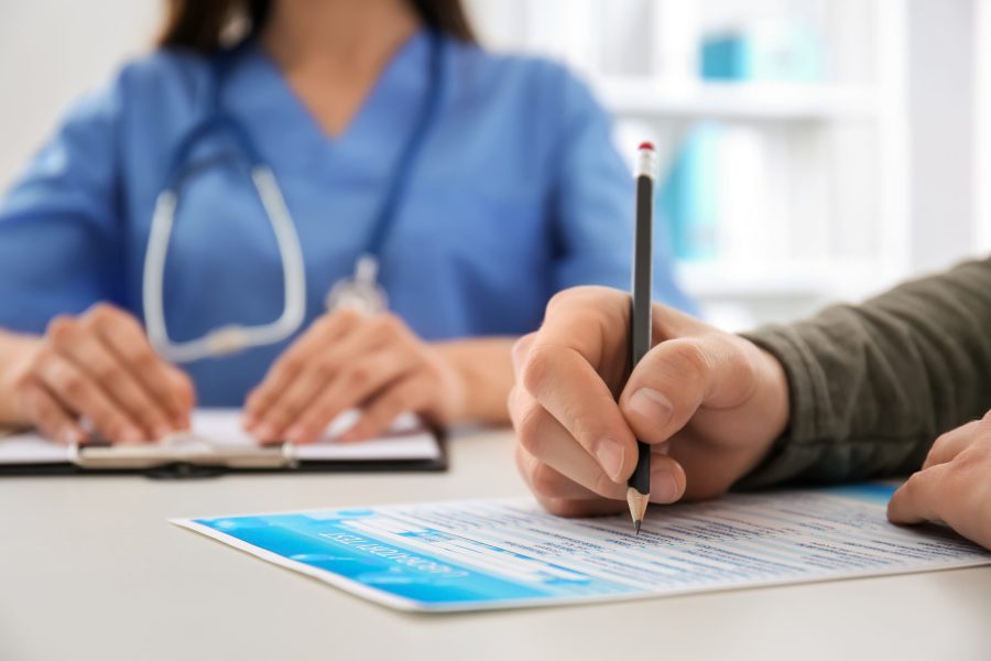 Male patient in doctor's office, closeup