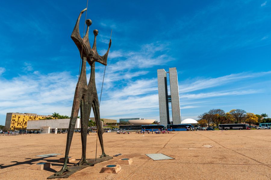 Monument to Candangos, an 8 meter high bronze sculpture that honors the workers who built the city of Brasilia, DF, Brazil on August 14, 2008.